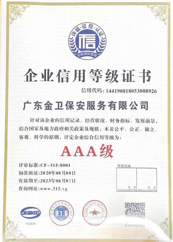 企业信用等级证书
